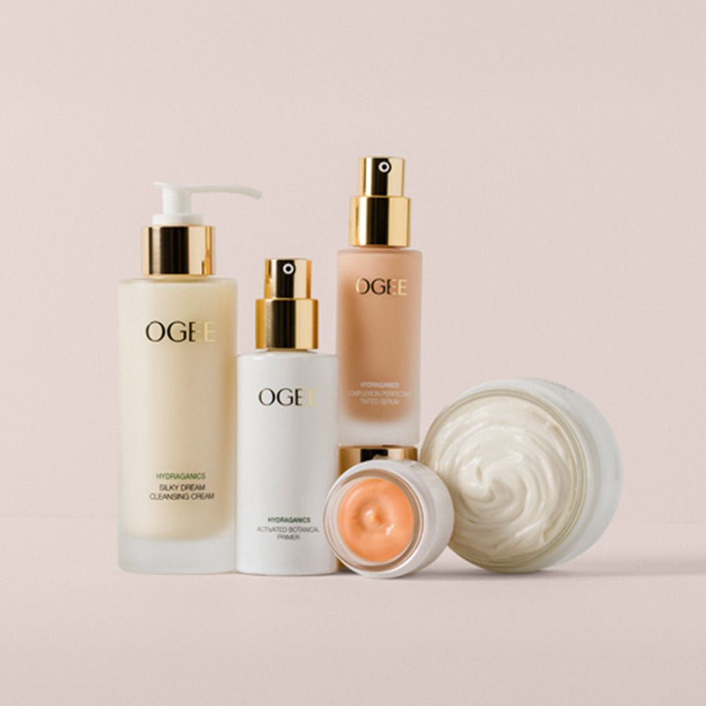 Assortment of organic makeup and skincare